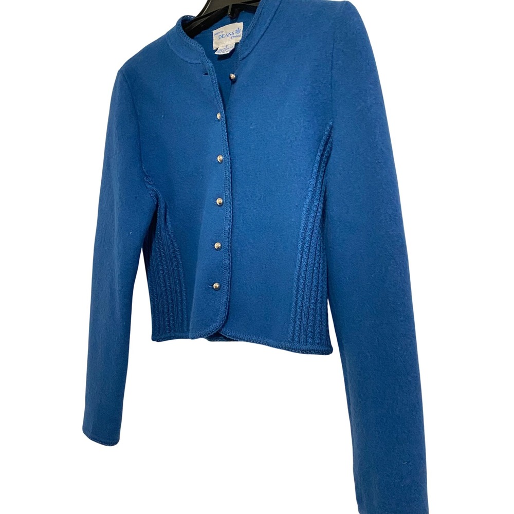 Vintage Knit Grandmacore Deans of Scotland Cardigan Womens L Blue Wool Rib - Picture 6 of 7